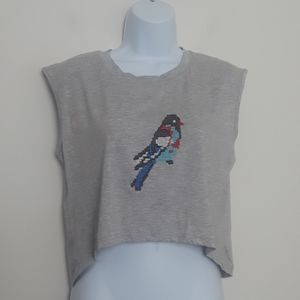 Globaldesi embroidered gray hi-low crop top  Sz L